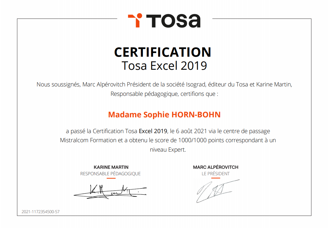Certificat TOSA